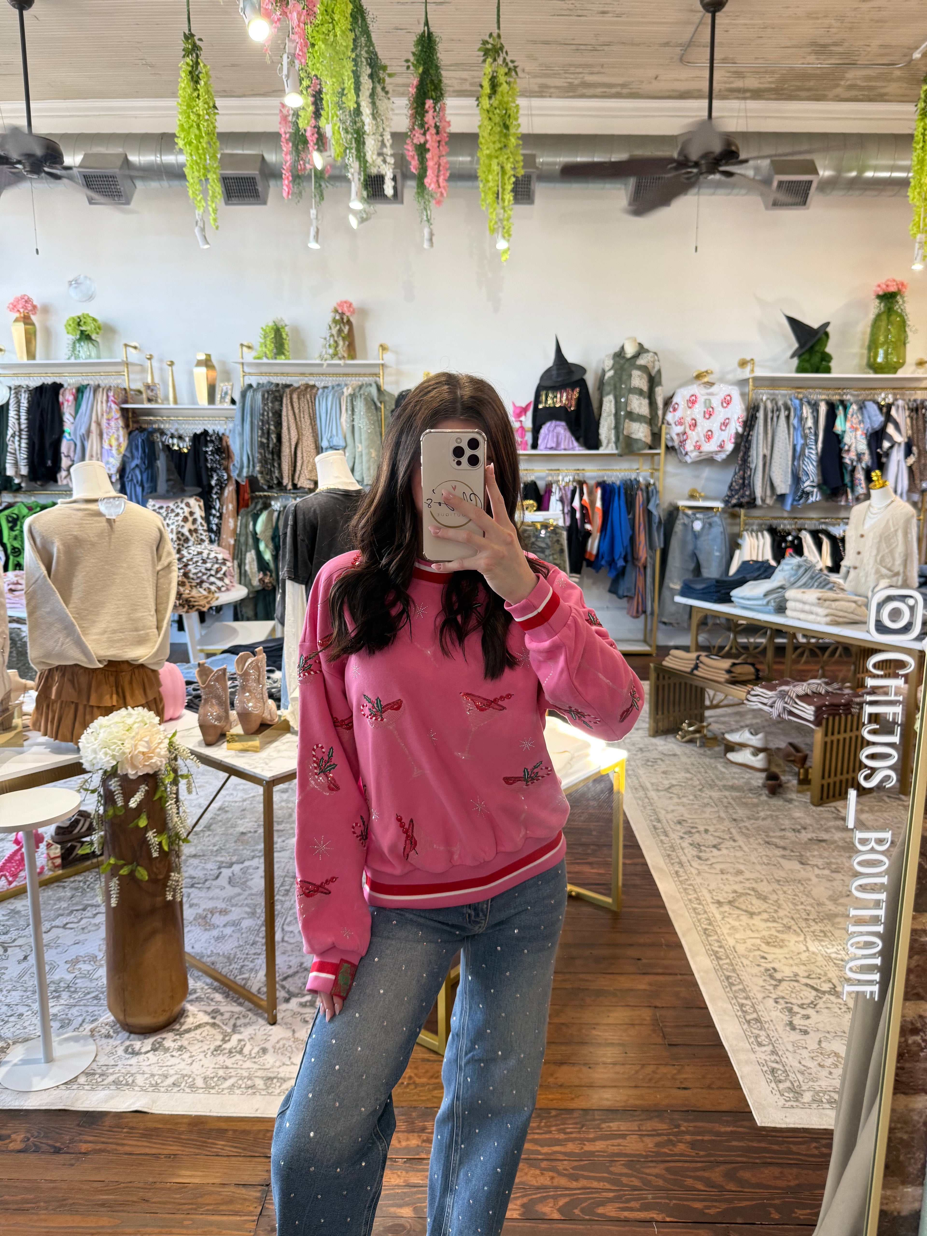 Bright Pink Christmas Cocktail Sweatshirt | Queen of Sparkles