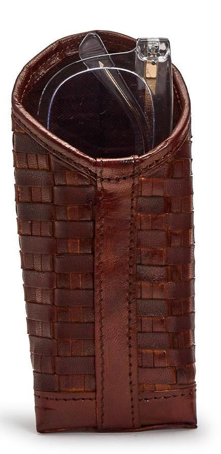 Chestnut Woven Genuine Leather Sunglasses/Accessory Holder