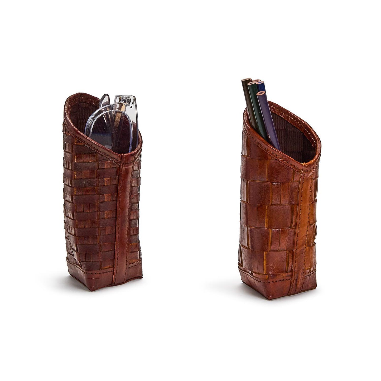 Chestnut Woven Genuine Leather Sunglasses/Accessory Holder