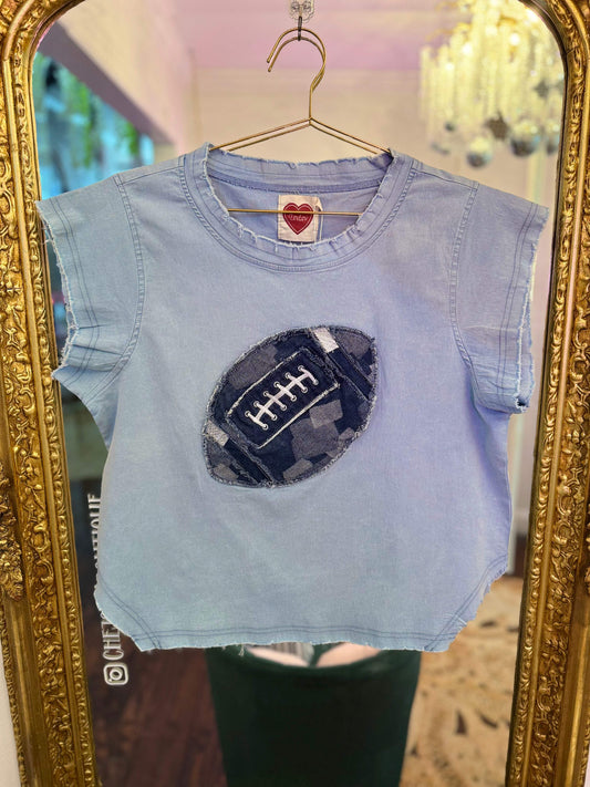 Game Day Denim Football Patch Top