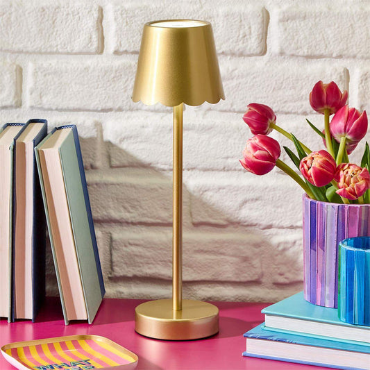 Gold Scalloped Rechargeable LED Portable Cordless Table Lamp