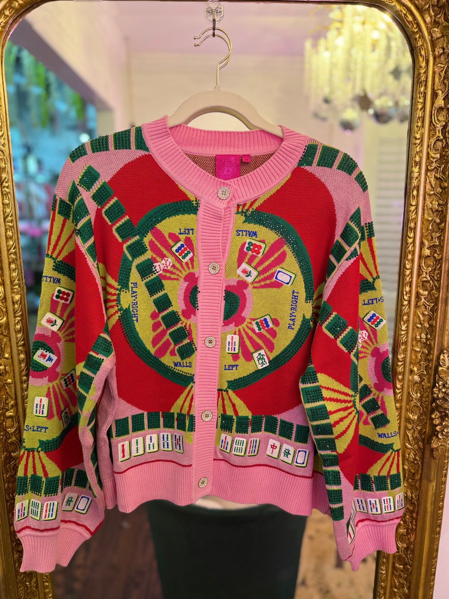 Light Pink Multi Mahjong Button Up Cardigan | Queen of Sparkles
