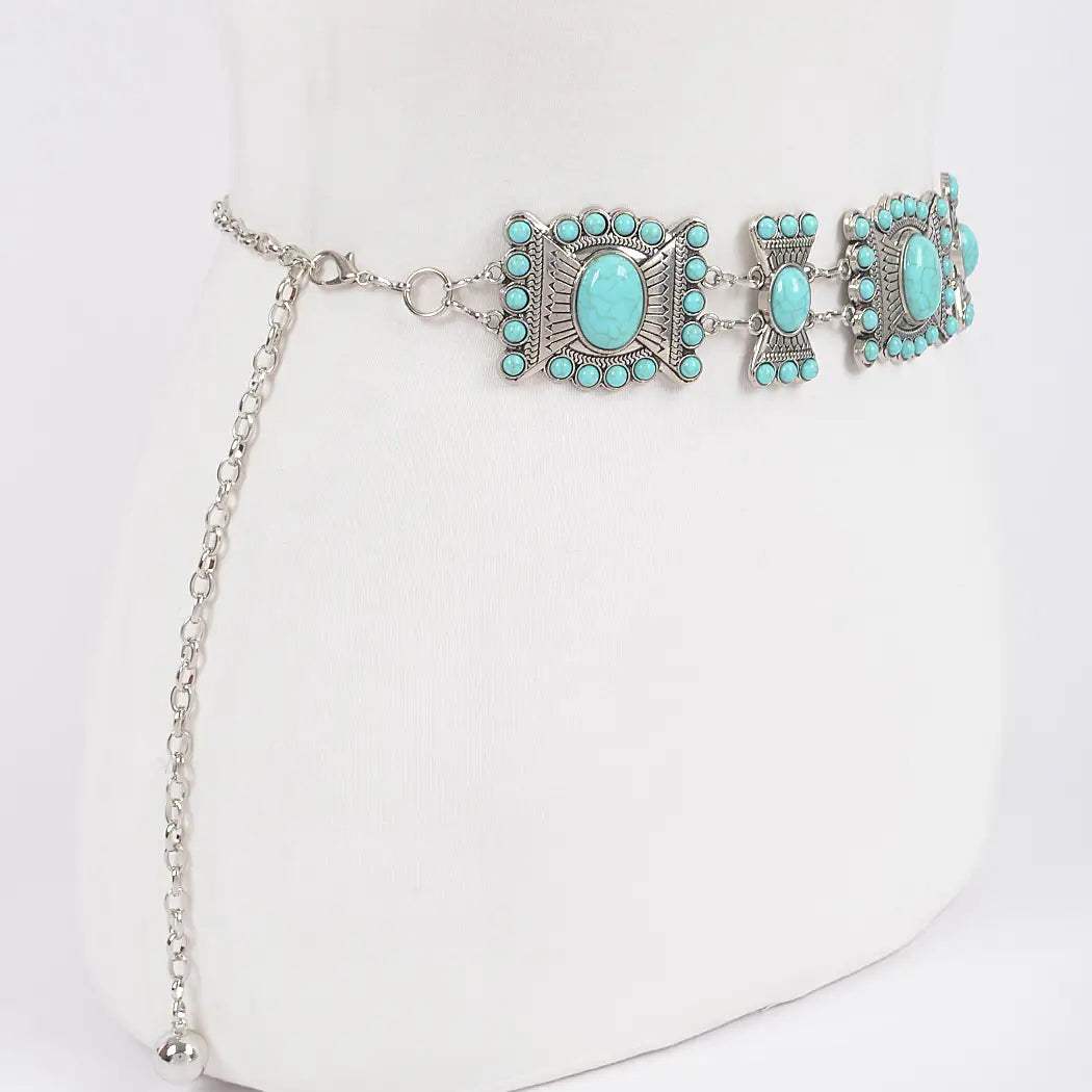 Turquoise Charm Chain Statement Belt