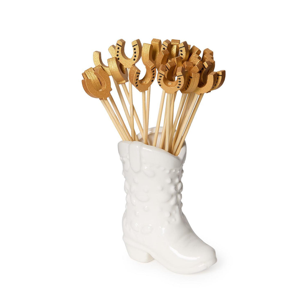 Western Cowboy Boot with 20 Horseshoe Cocktail Picks