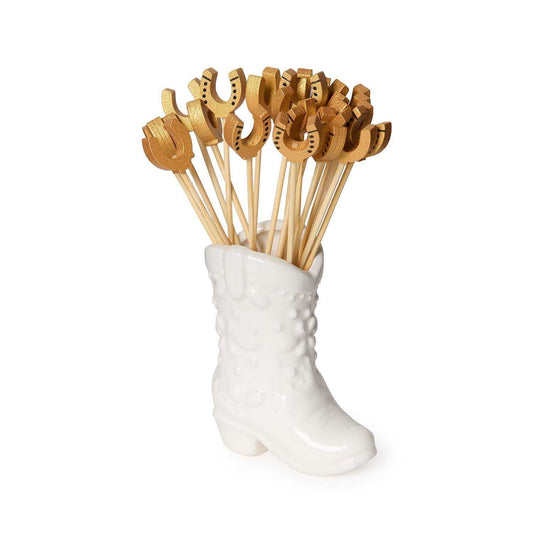 Western Cowboy Boot with 20 Horseshoe Cocktail Picks