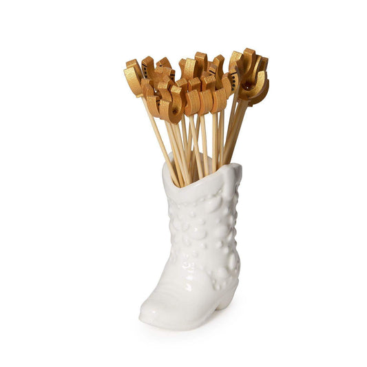 Western Cowboy Boot with 20 Horseshoe Cocktail Picks