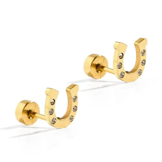 Horseshoe Gold Screwback Stud Earrings
