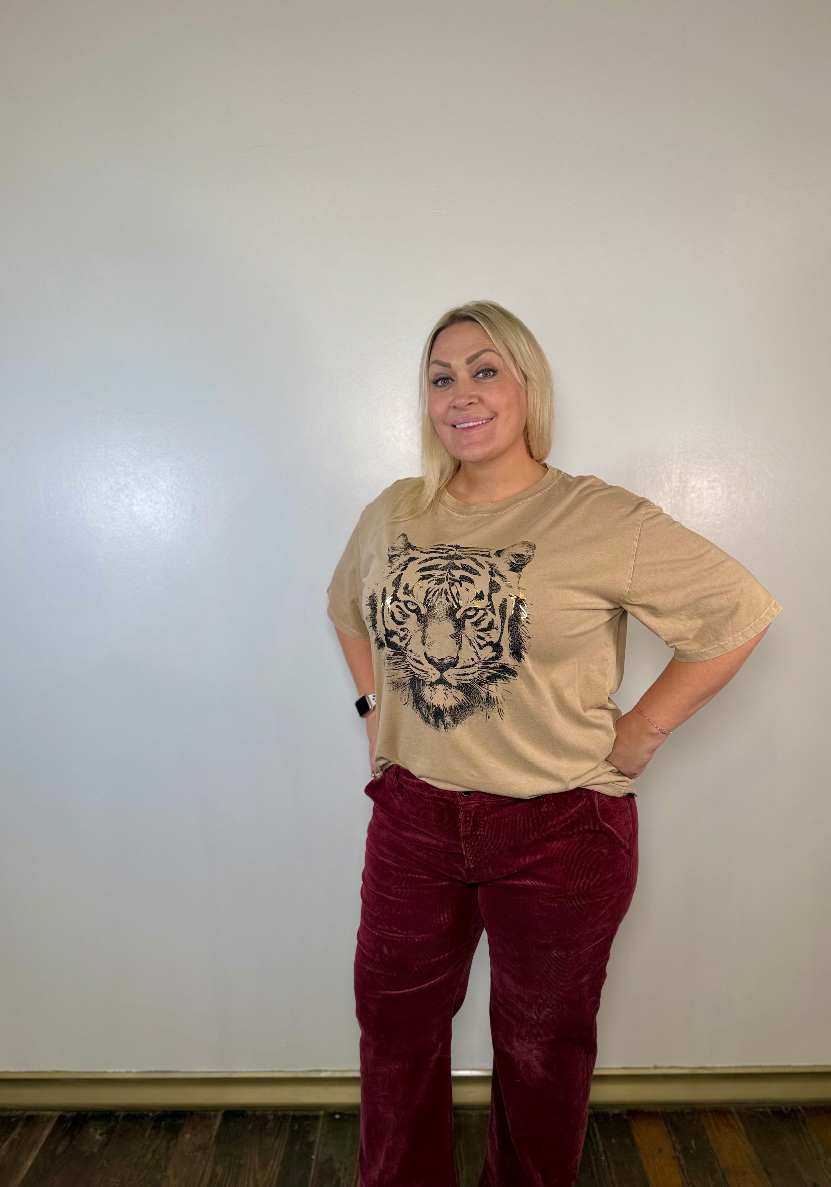 Oversized Mineral Wash Gold Detailed Tiger Tee