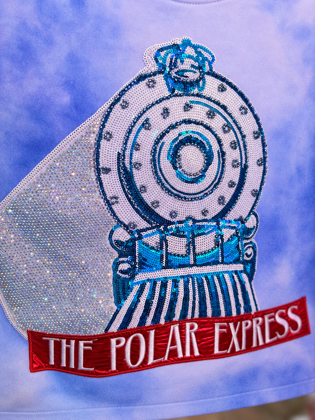 Licensed Kids Light Blue Fog Sequin, Rhinestone & Beaded Polar Express Sweatshirt | Queen of Sparkles
