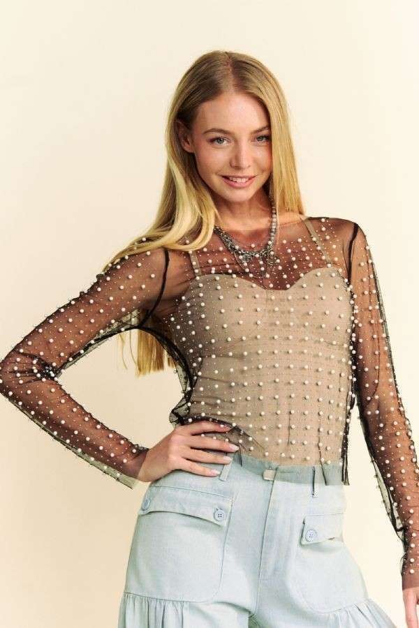 Beau Bead & Pearl Embellished Long Sleeve Top | PLUS SIZE AVAILABLE