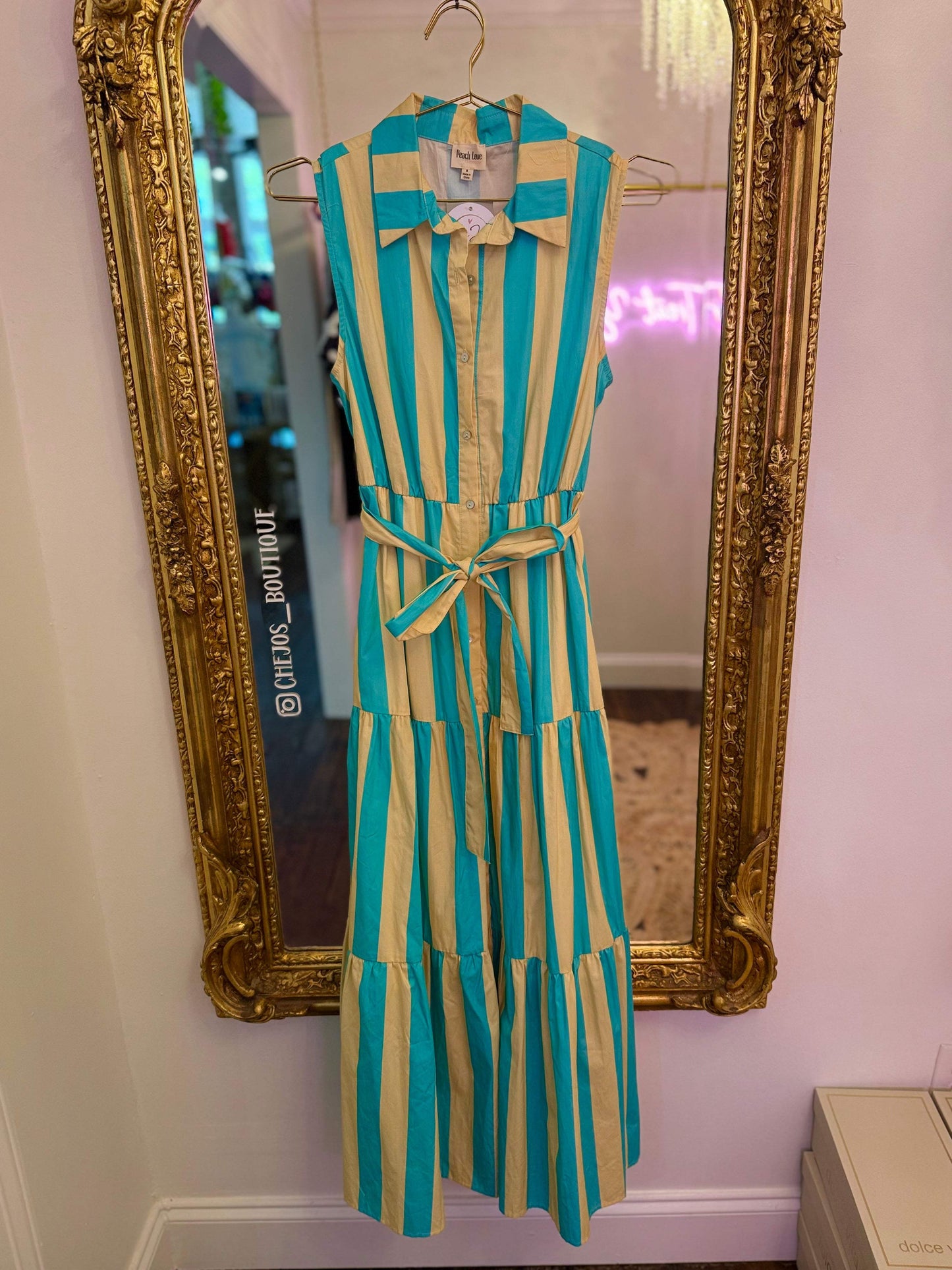 Sunshine Stripe Belted Maxi Dress