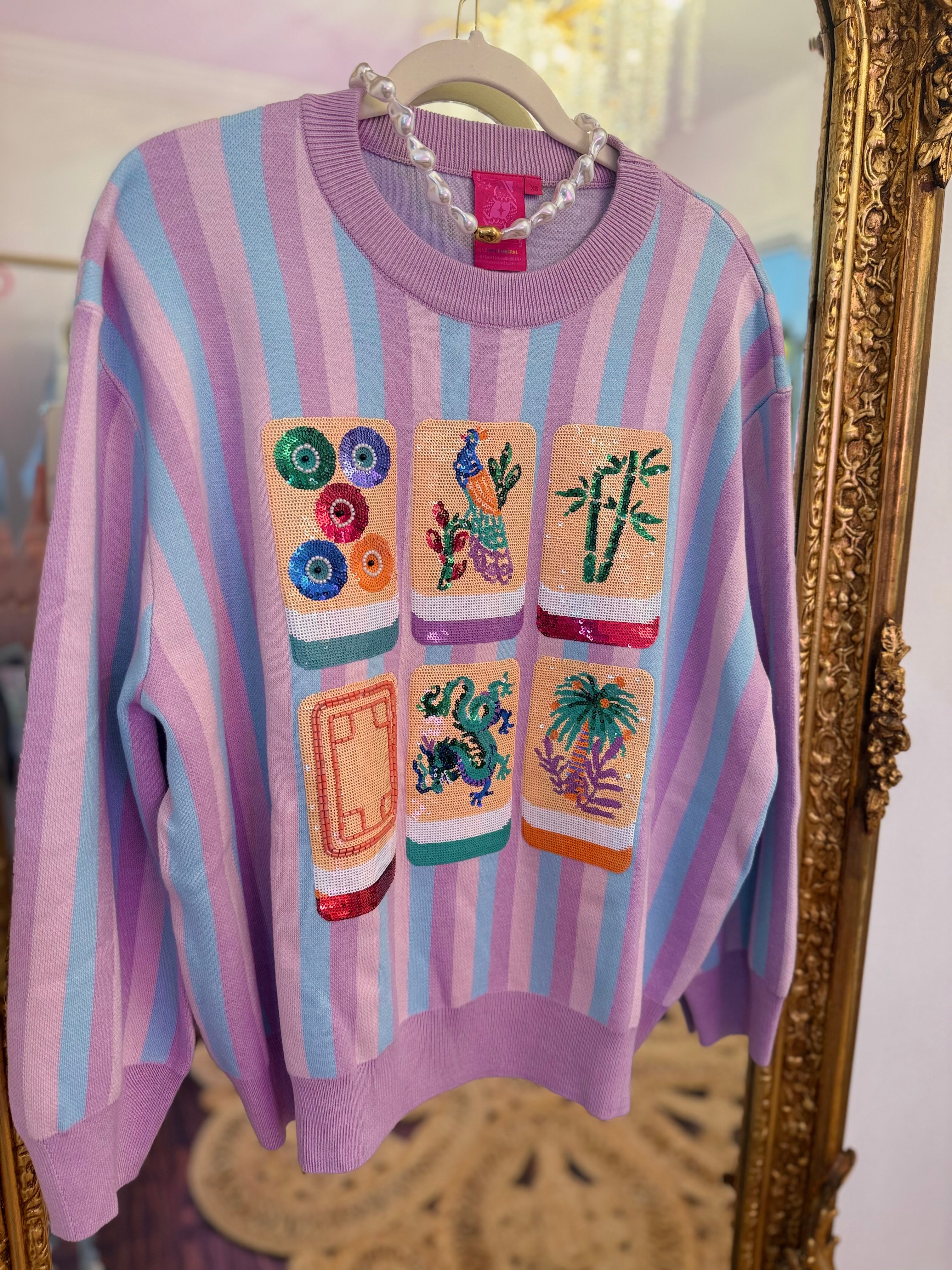 Lavender, Blue & Pink Stripe Mahjong Tile Sweater | Queen of Sparkles