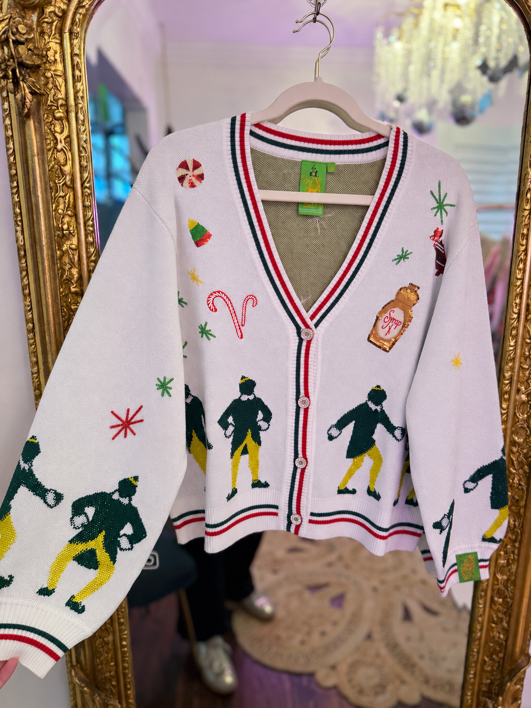 Licensed White Walking Buddy Sequin & Beaded Icon Cardigan  | Queen of Sparkles