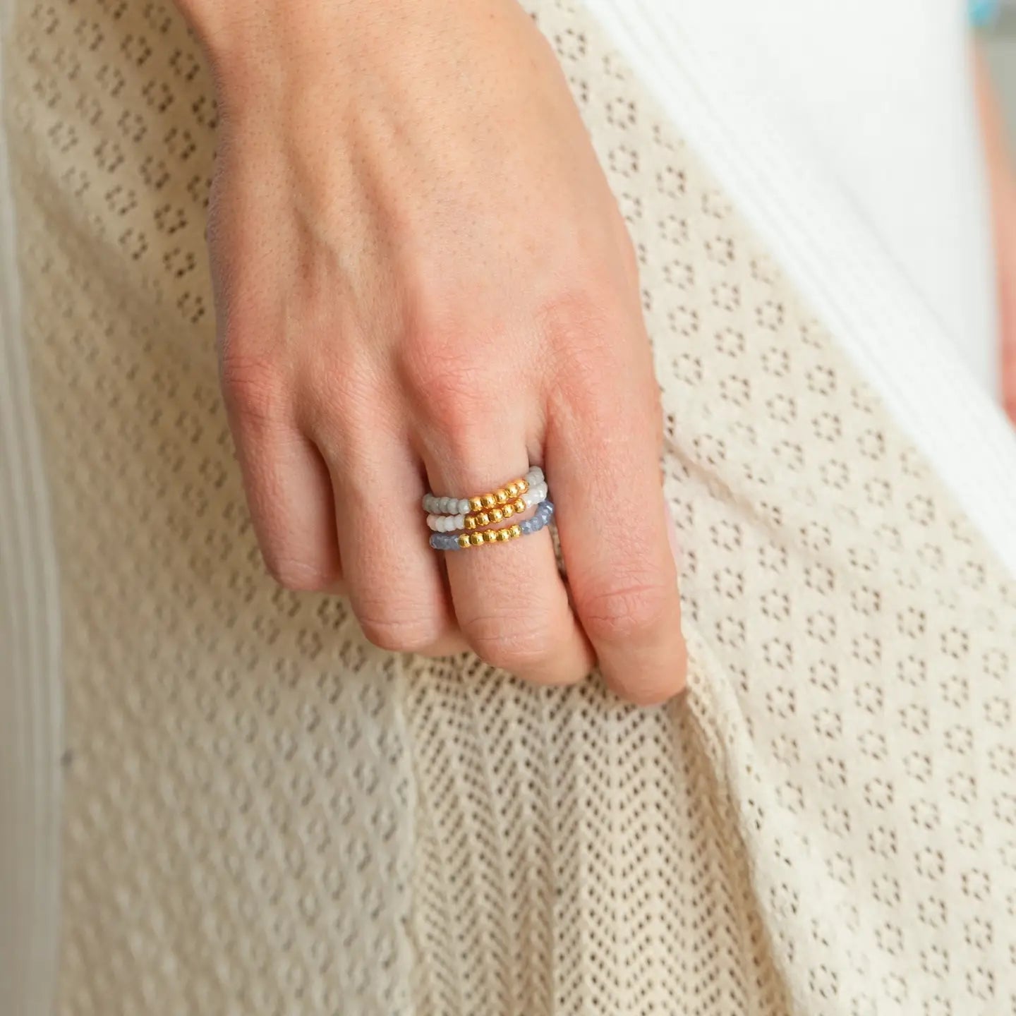 Crystal Rings W/ Bead Accents