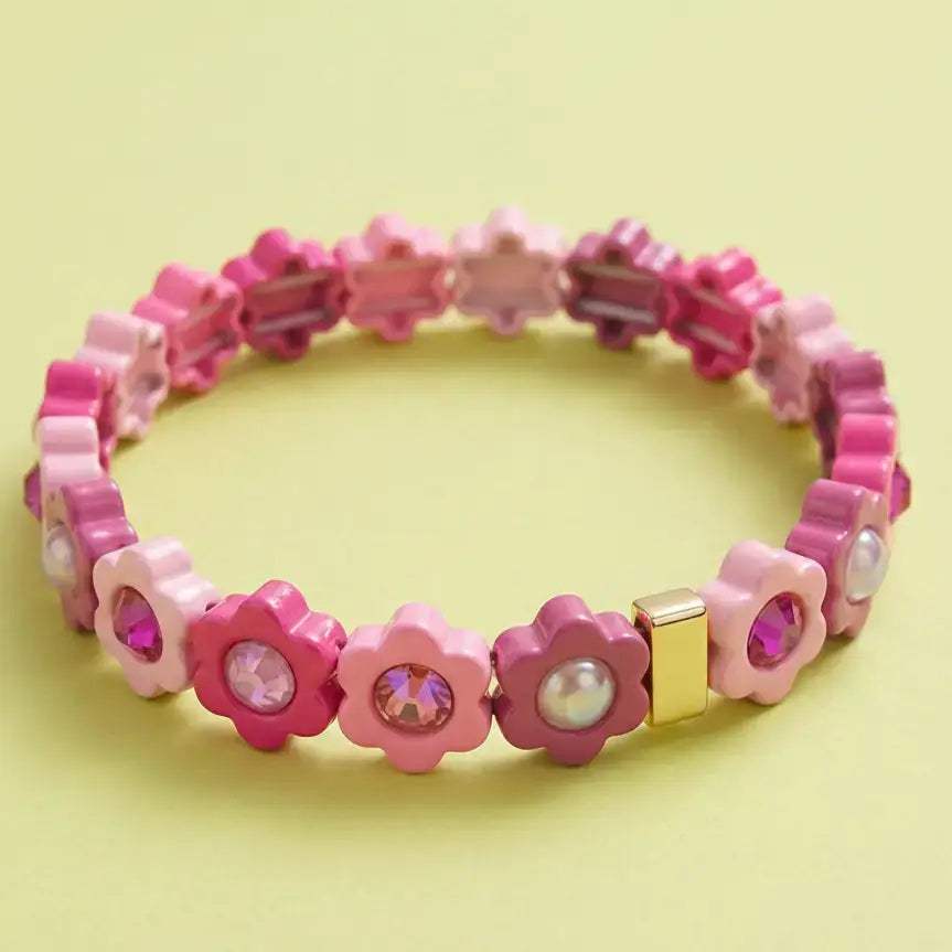 Daisy Pink Flower Enamel Stretch Bracelet