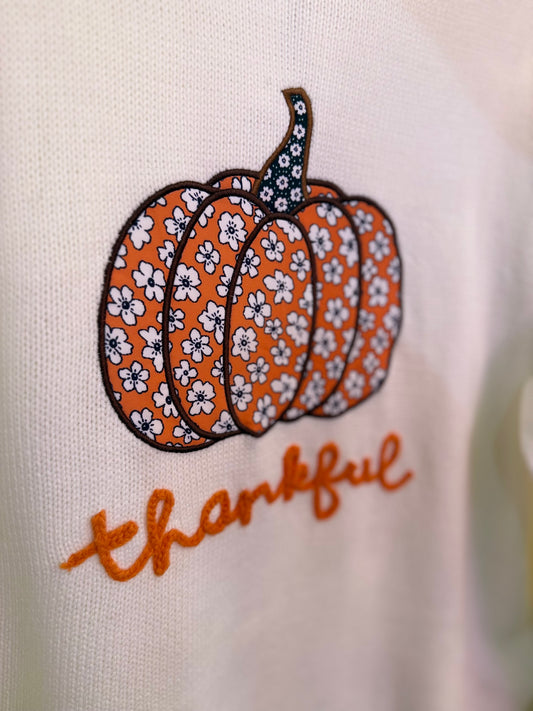 Thankful Pumpkin Tie-Sleeve Sweater