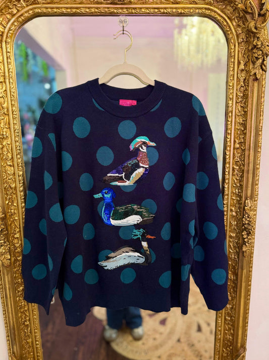 Navy Polkadot Duck Sweater | Queen of Sparkles