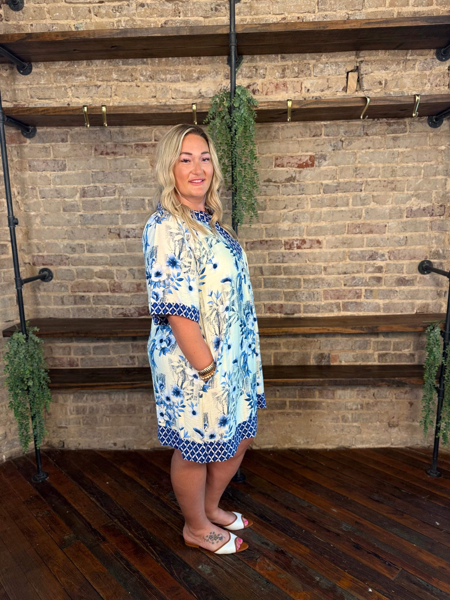 PLUS SIZE | Blue Skies Ahead Floral Mini Dress