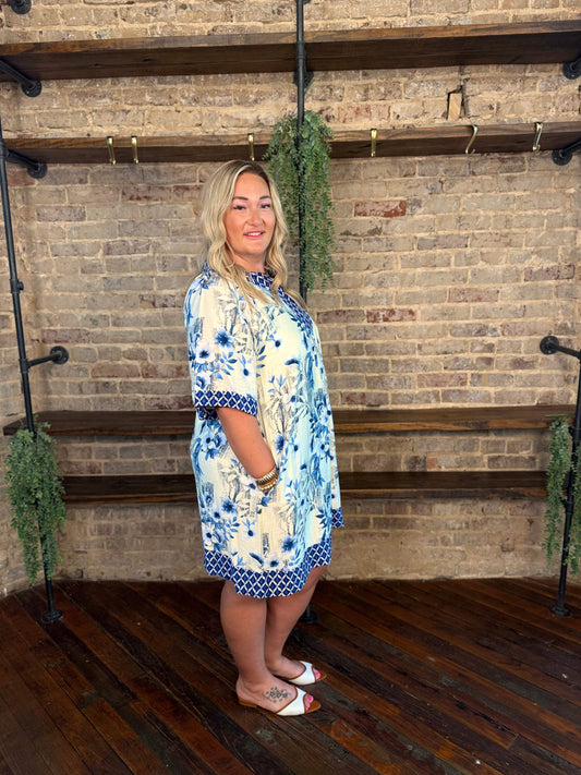 PLUS SIZE | Blue Skies Ahead Floral Mini Dress