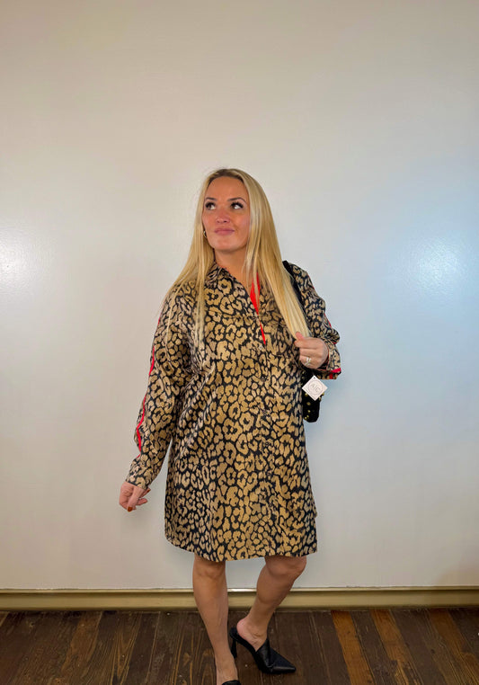 Paige Leopard Stripe Detailed Short Dress