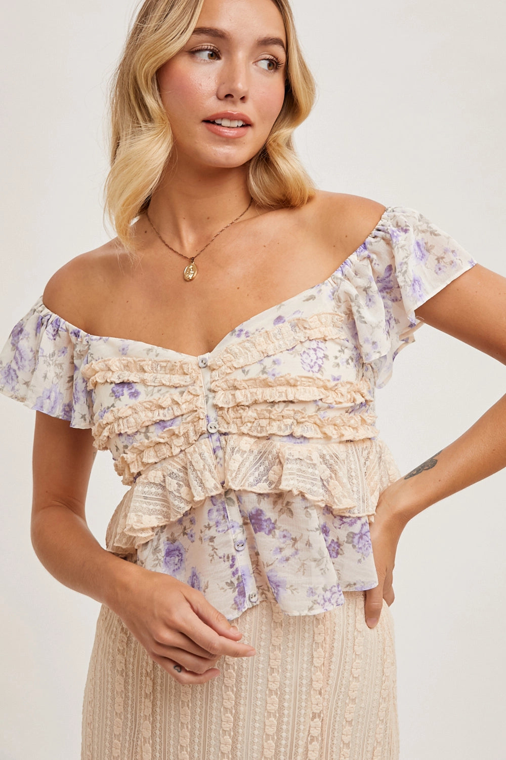 Lana Sweetheart Ruffle Lace Crop Top