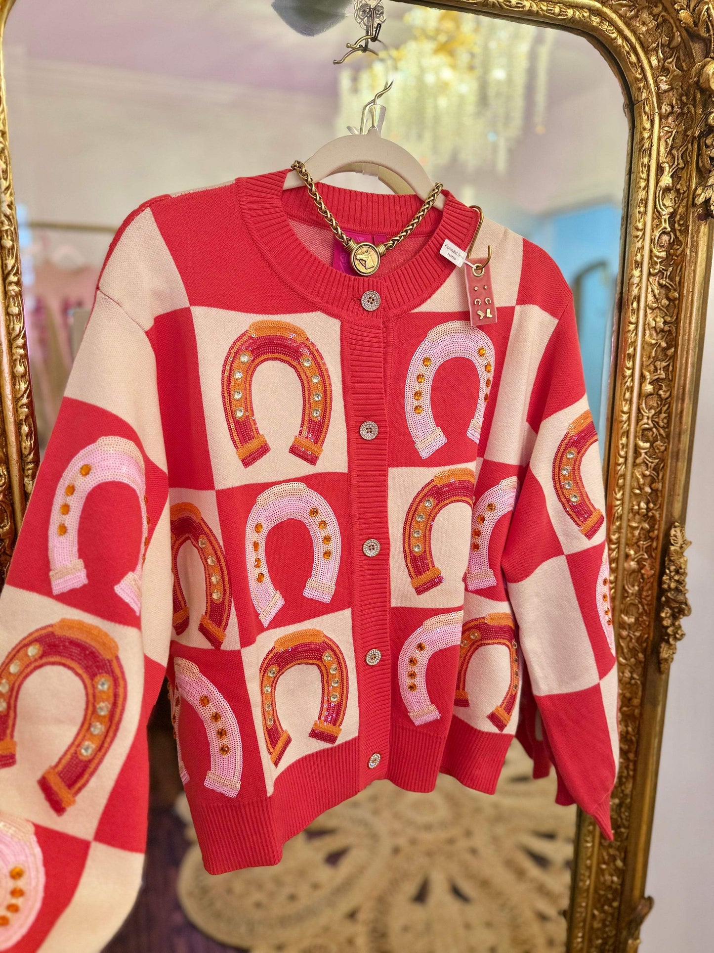 Hot Pink Checkered Horse Shoe Button Up | Queen of Sparkles