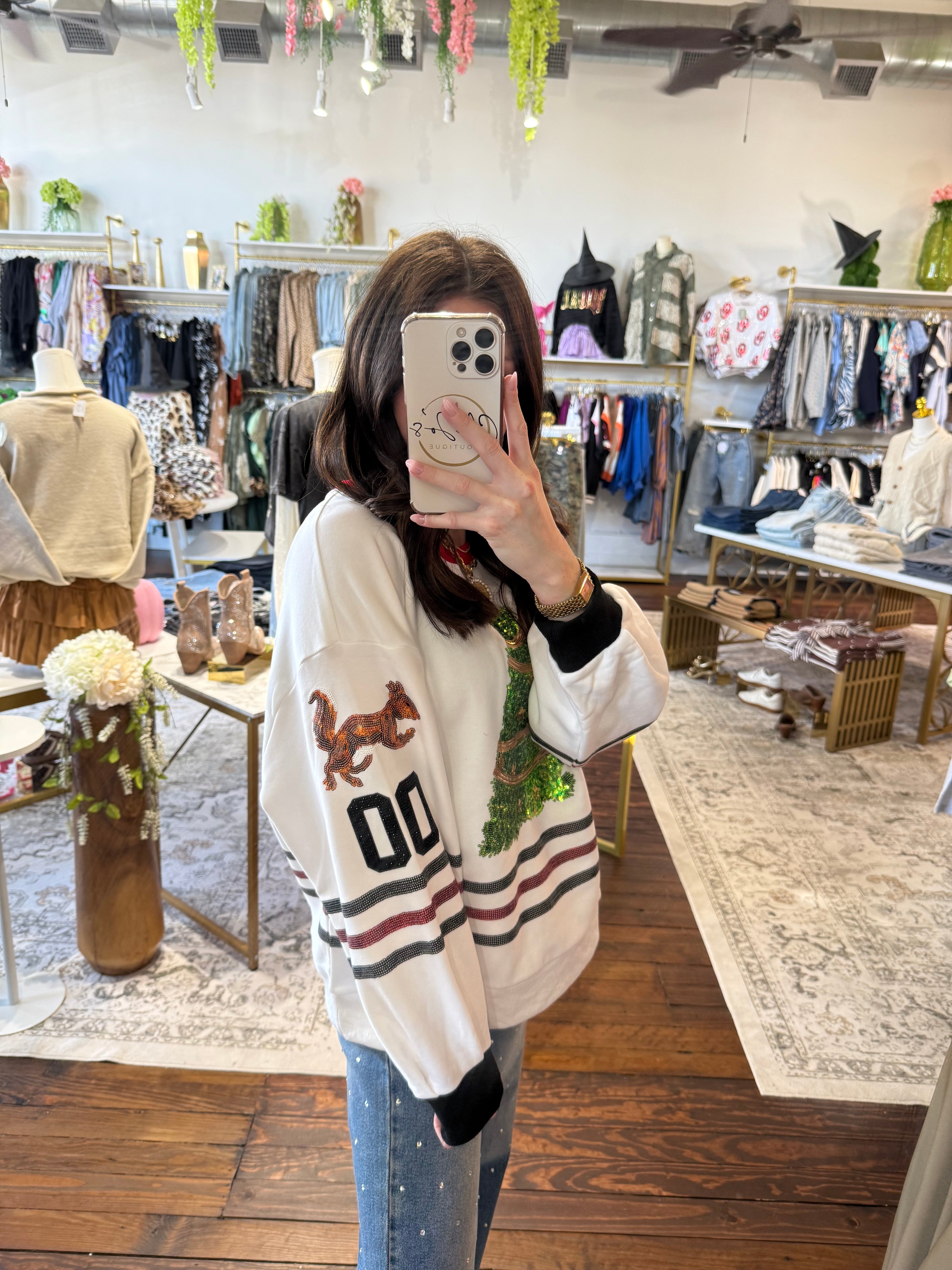White Clark Griswold Jersey Sweatshirt | Queen of Sparkles