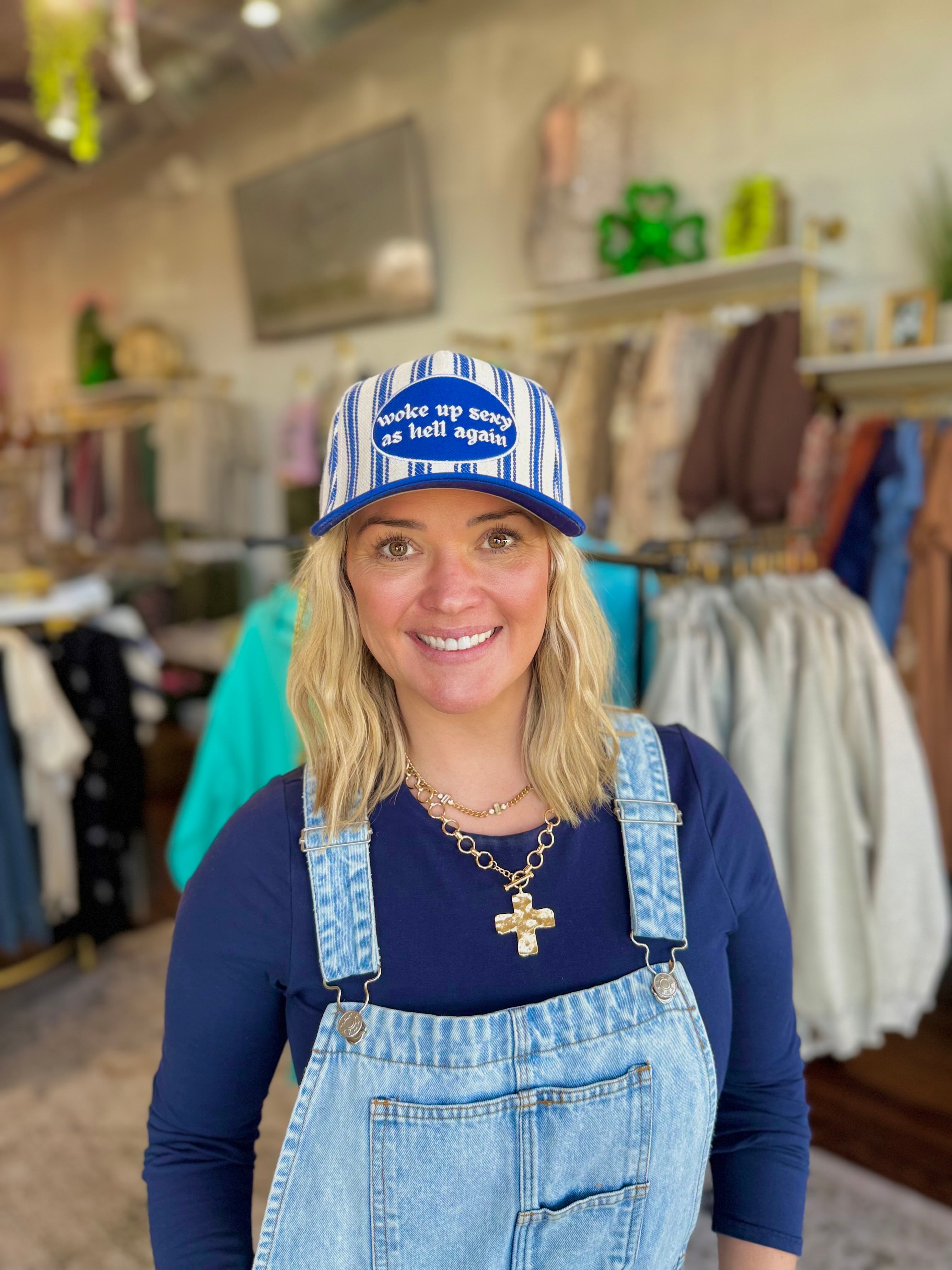 Woke Up Sexy Striped Trucker Hat