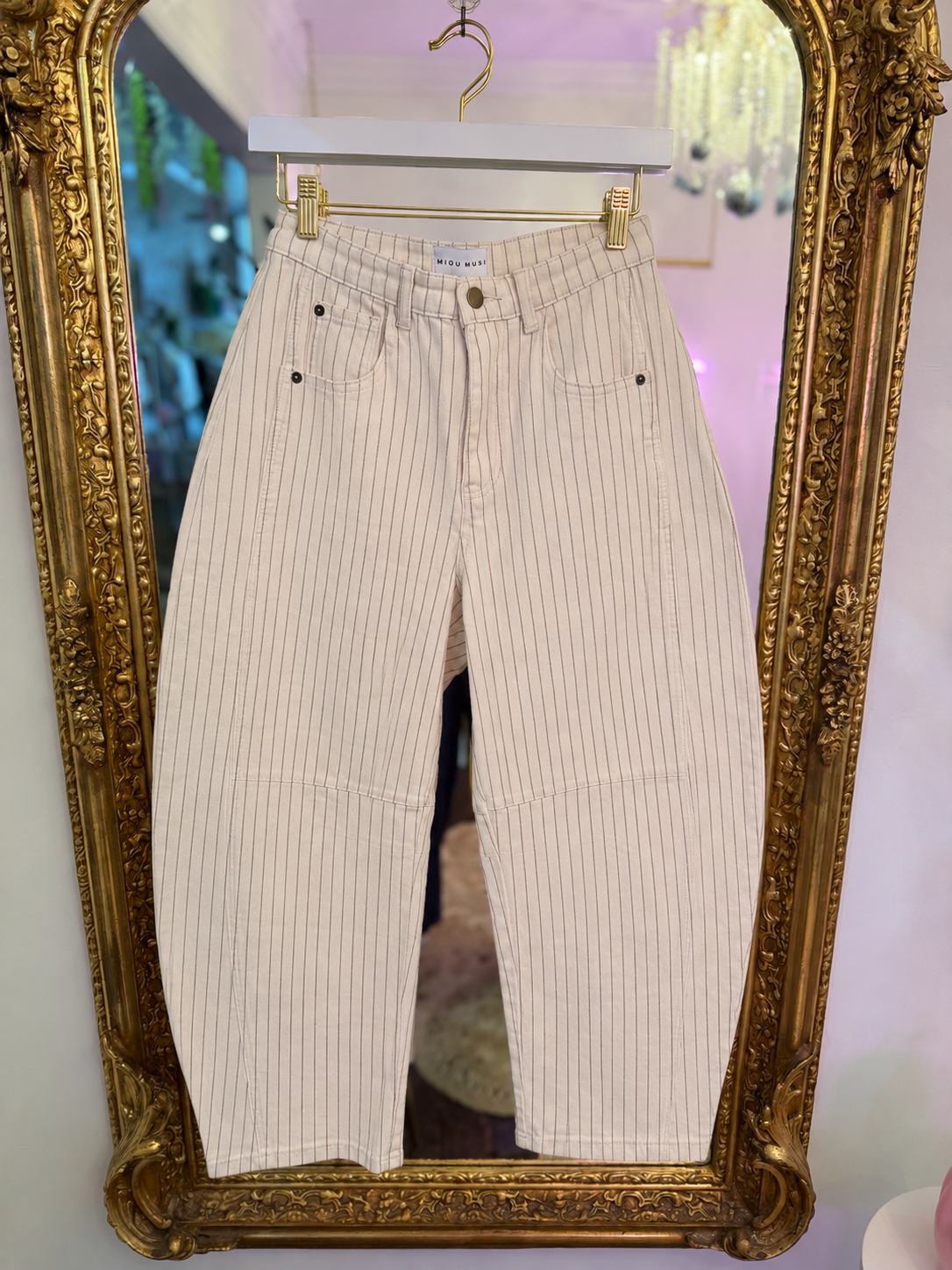 Pinstriped Wide Leg Barrel Pants