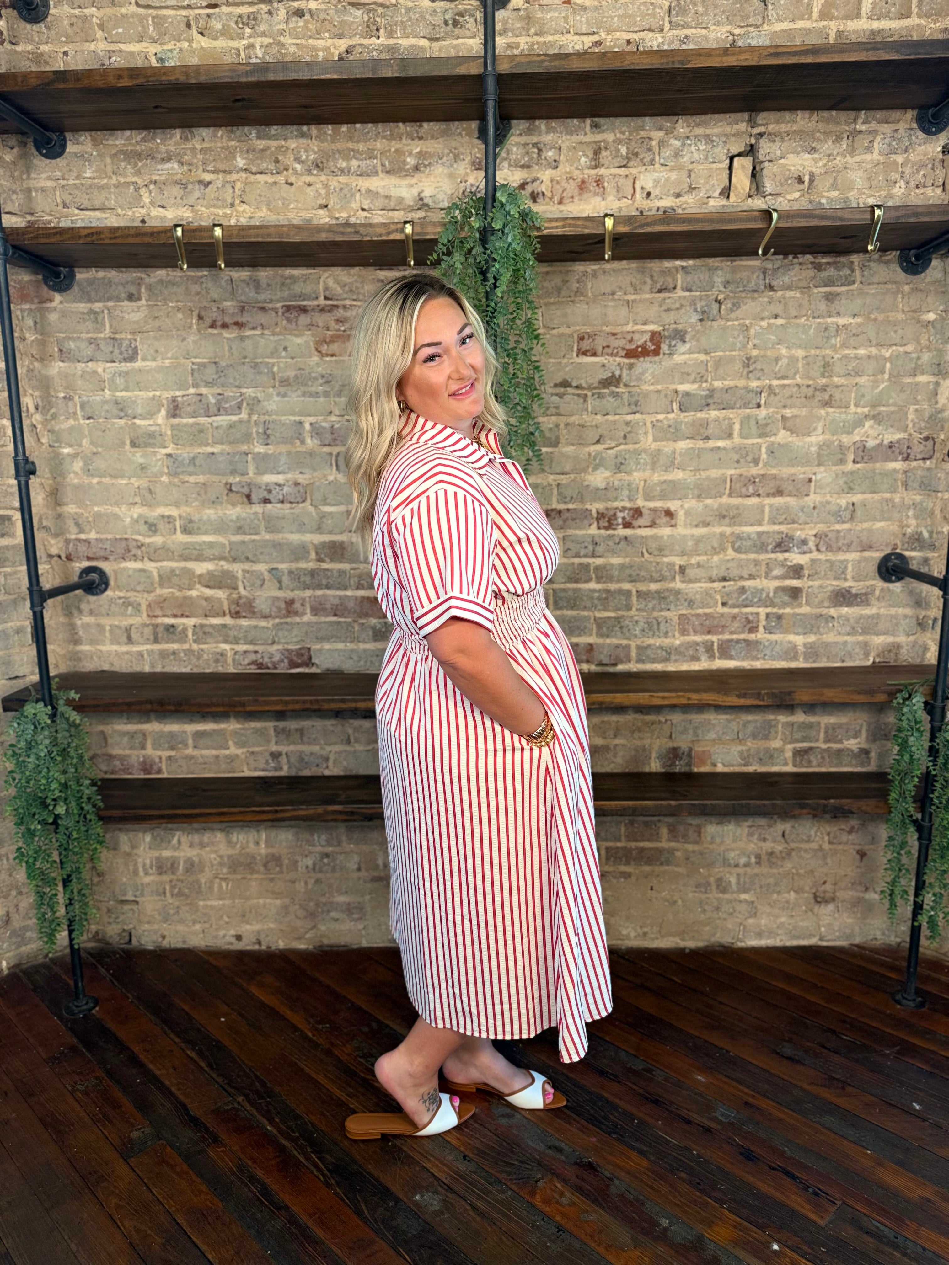 PLUS SIZE | Aniya Striped Brunch Dress