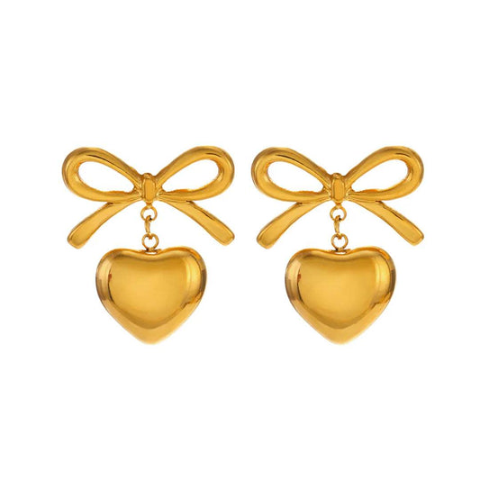 Gold Heart Bow Earrings | Tarnish Free Stainless Steel