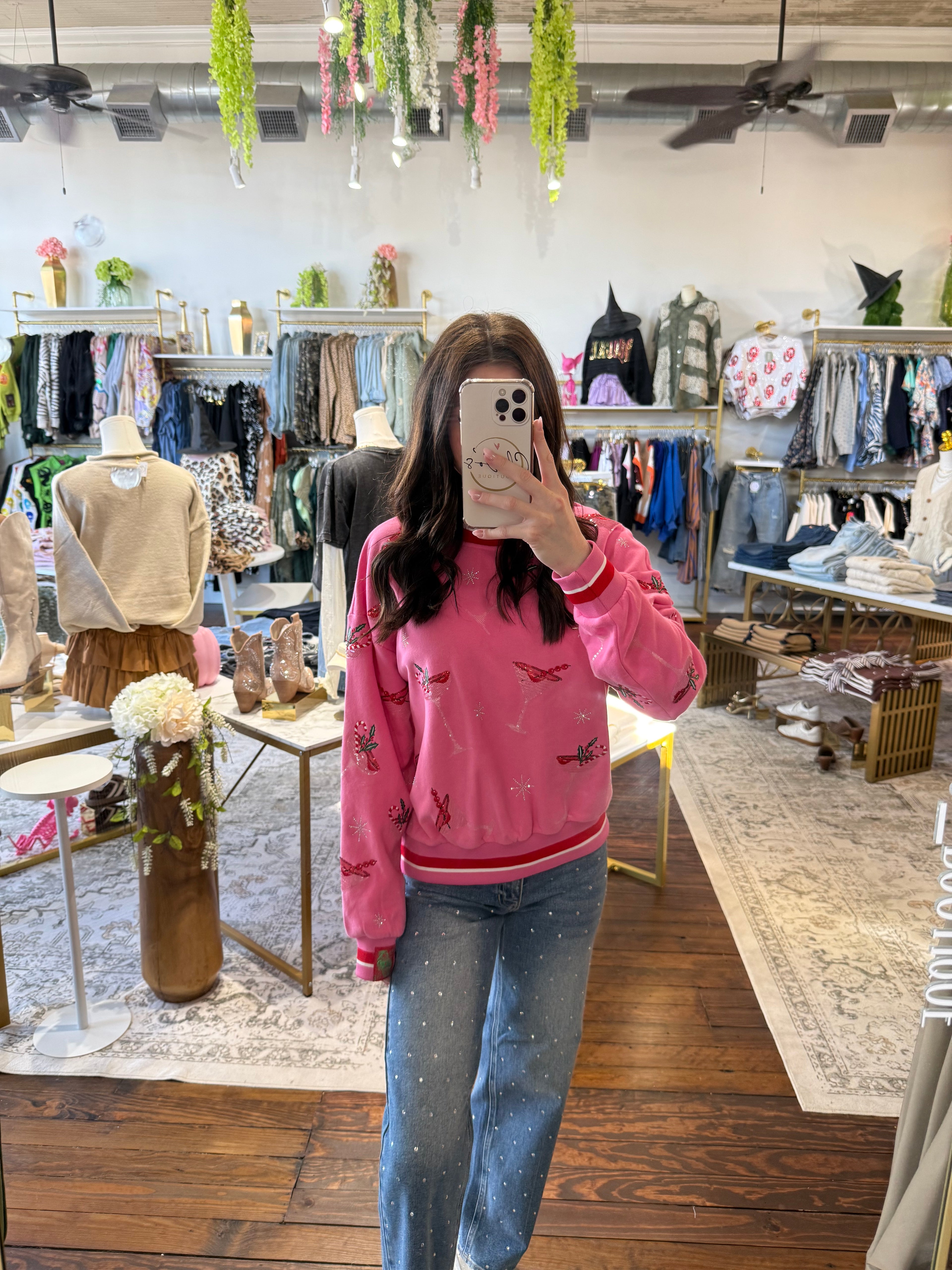 Bright Pink Christmas Cocktail Sweatshirt | Queen of Sparkles