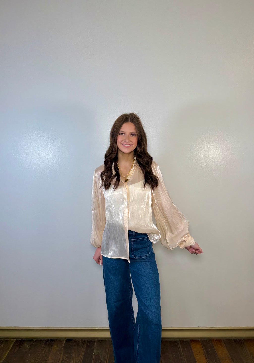 Metallic Sheer Gold Detailed Blouse