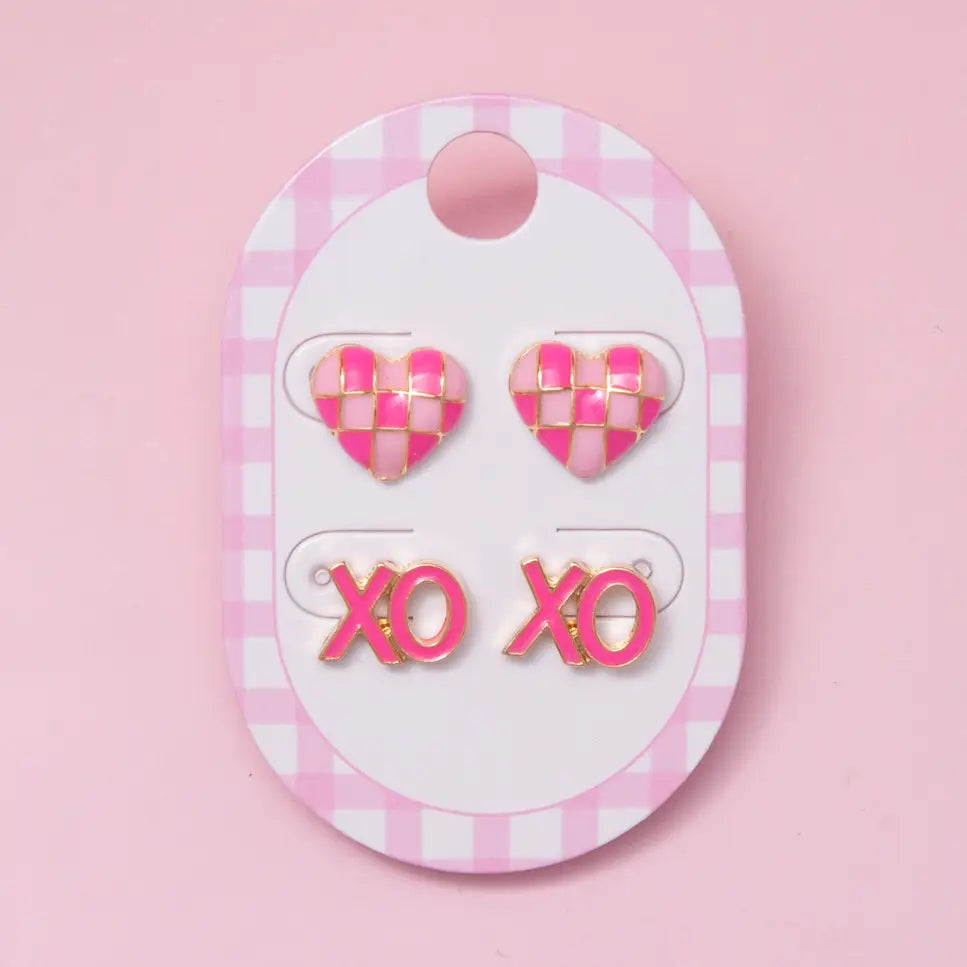 Patchwork Heart & Xo Enamel Earring Set