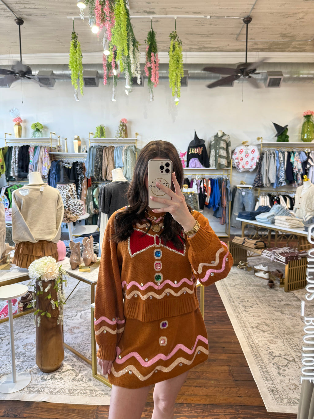 Brown Gingerbread Man Jewel Bow Tie Sweater | Queen of Sparkles