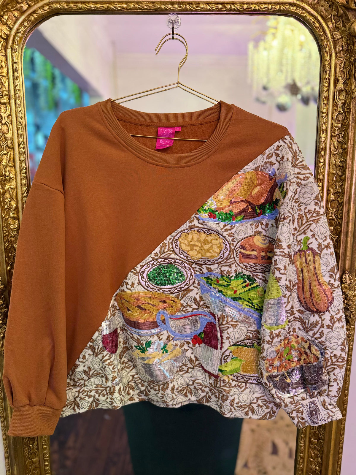 Brown Colorblock Thanksgiving Meal Sweatshirt | Queen of Sparkles