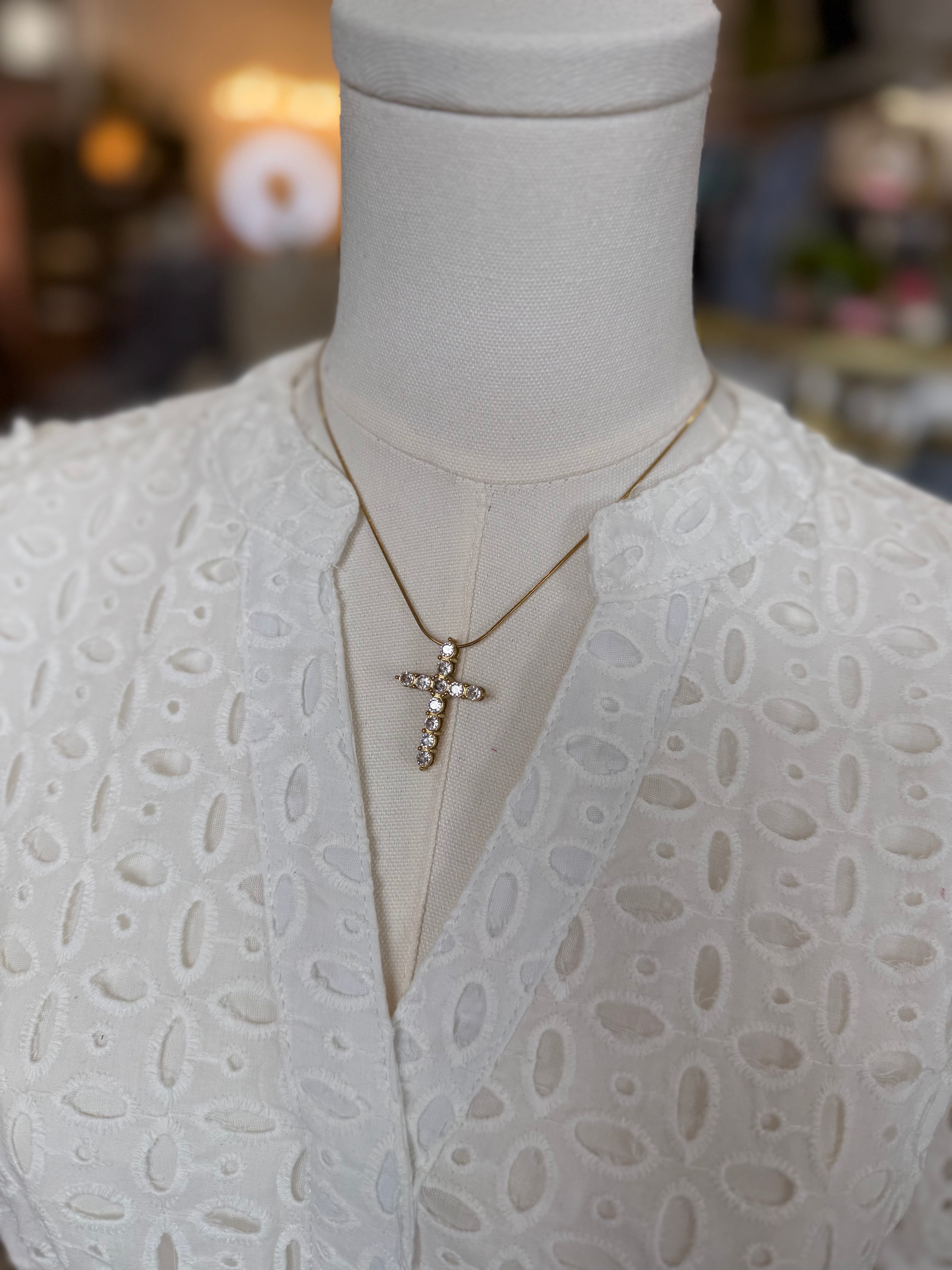 18k Gold Plated Rhinestone Cross Necklace