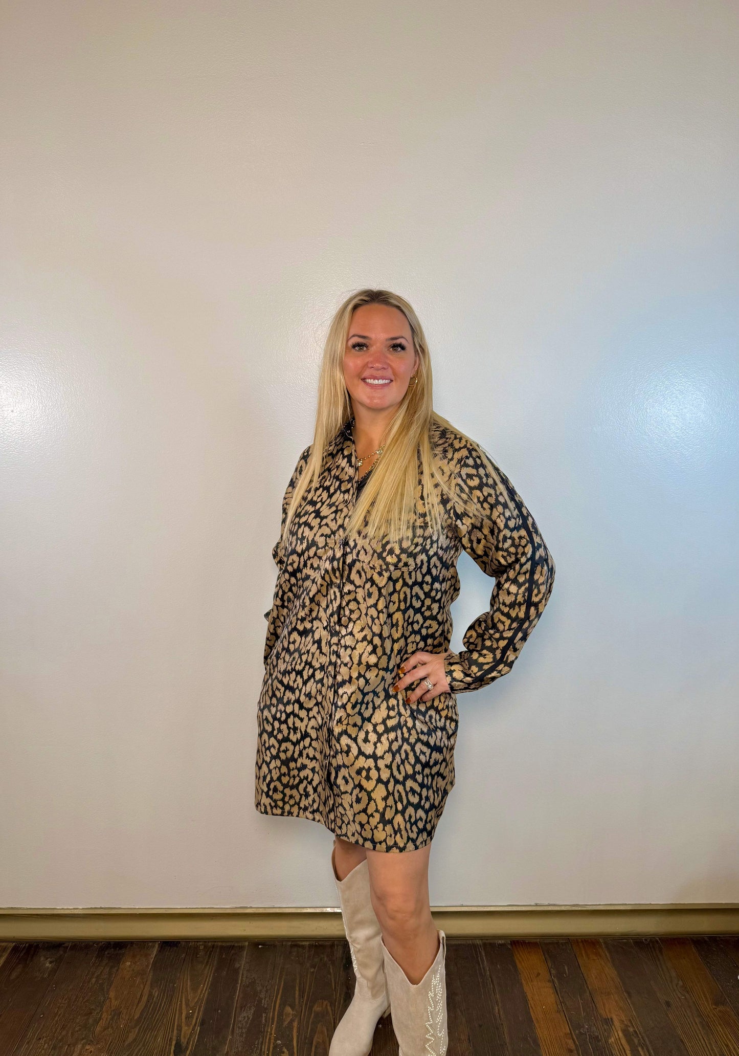 Paige Leopard Stripe Detailed Short Dress