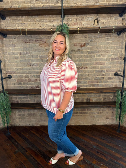 PLUS SIZE | Annabeth Striped Puff Sleeve Top