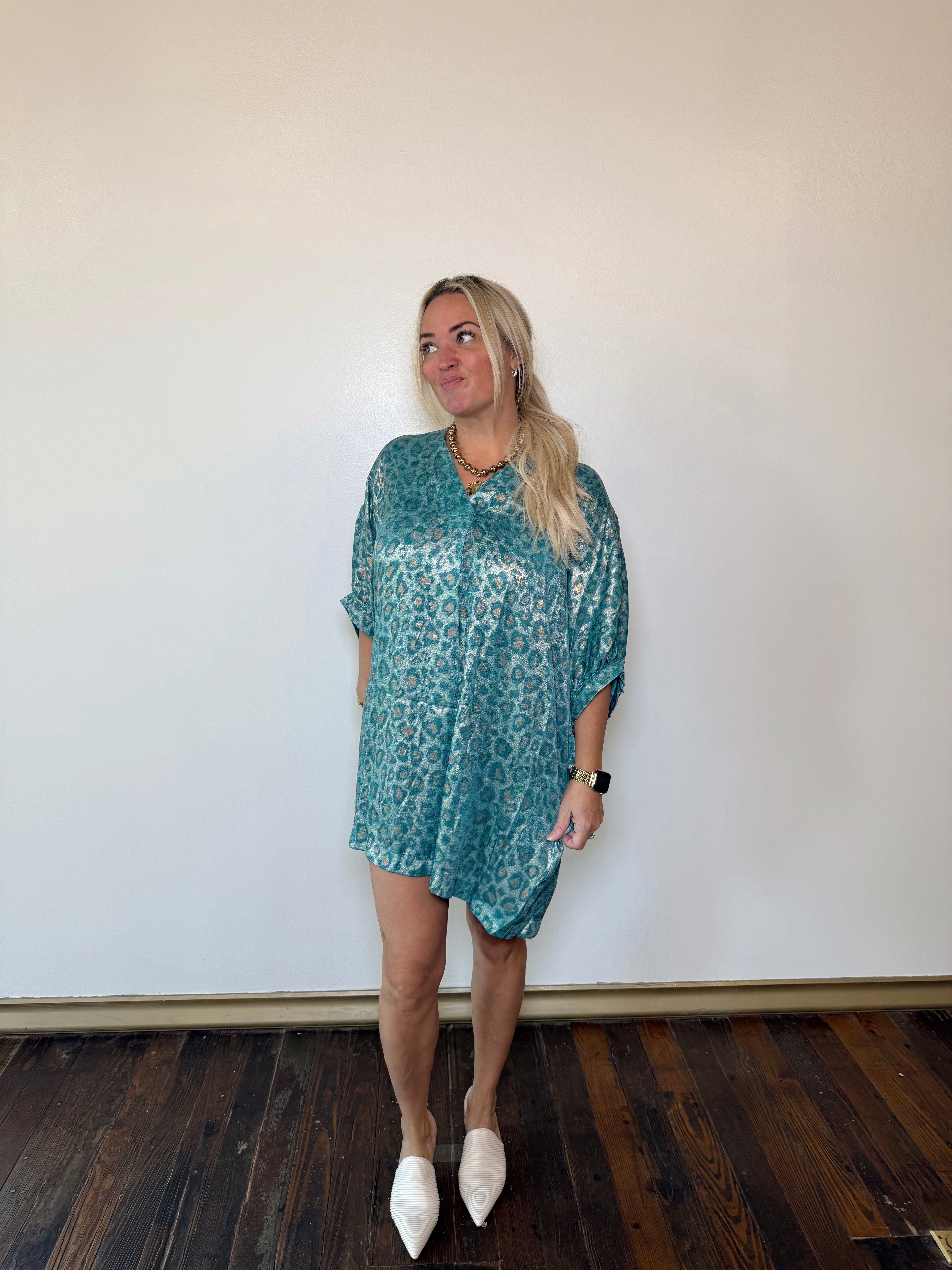Metallic Leopard Kimono Dress