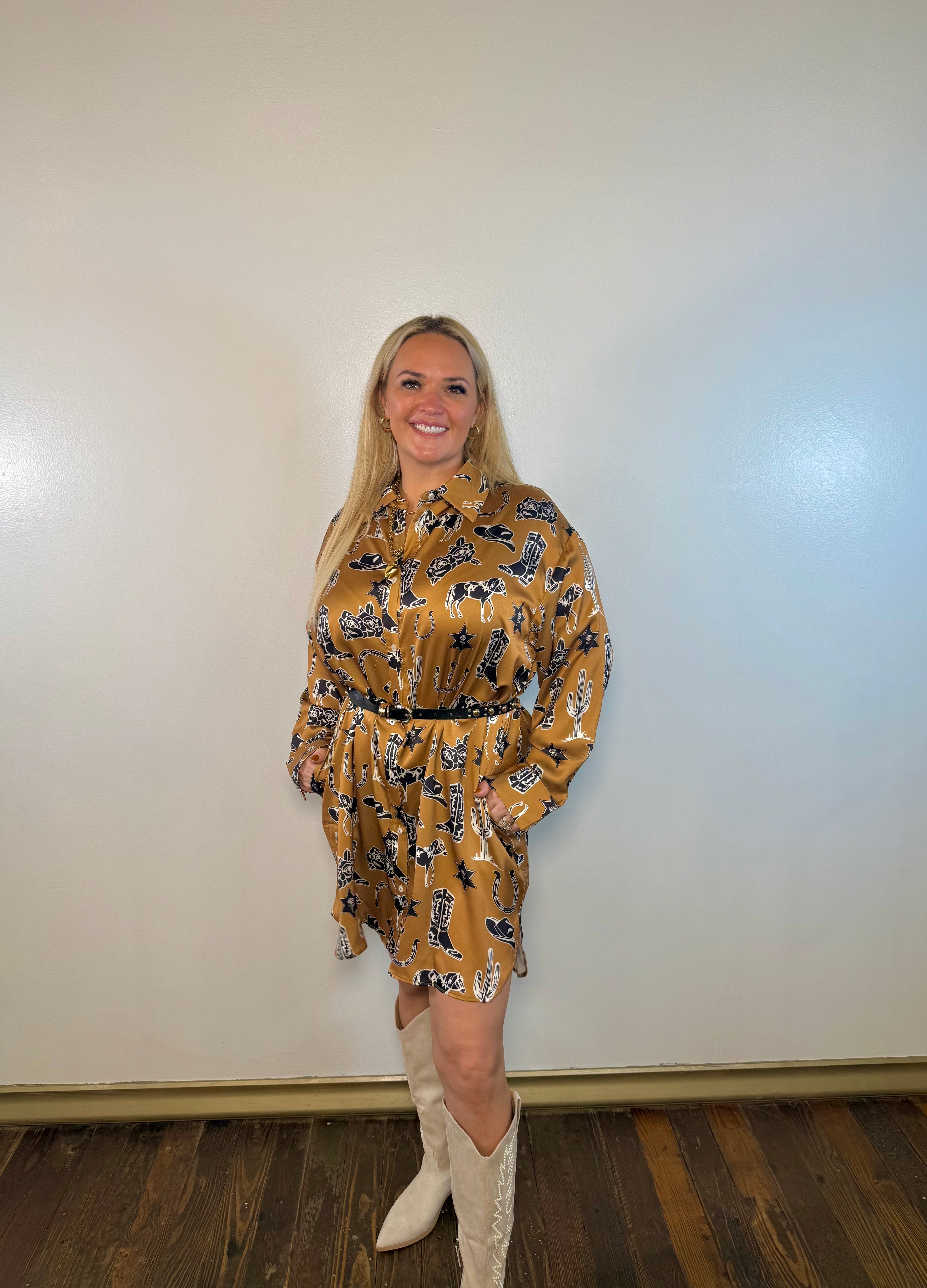 Western Satin Button Down Dress