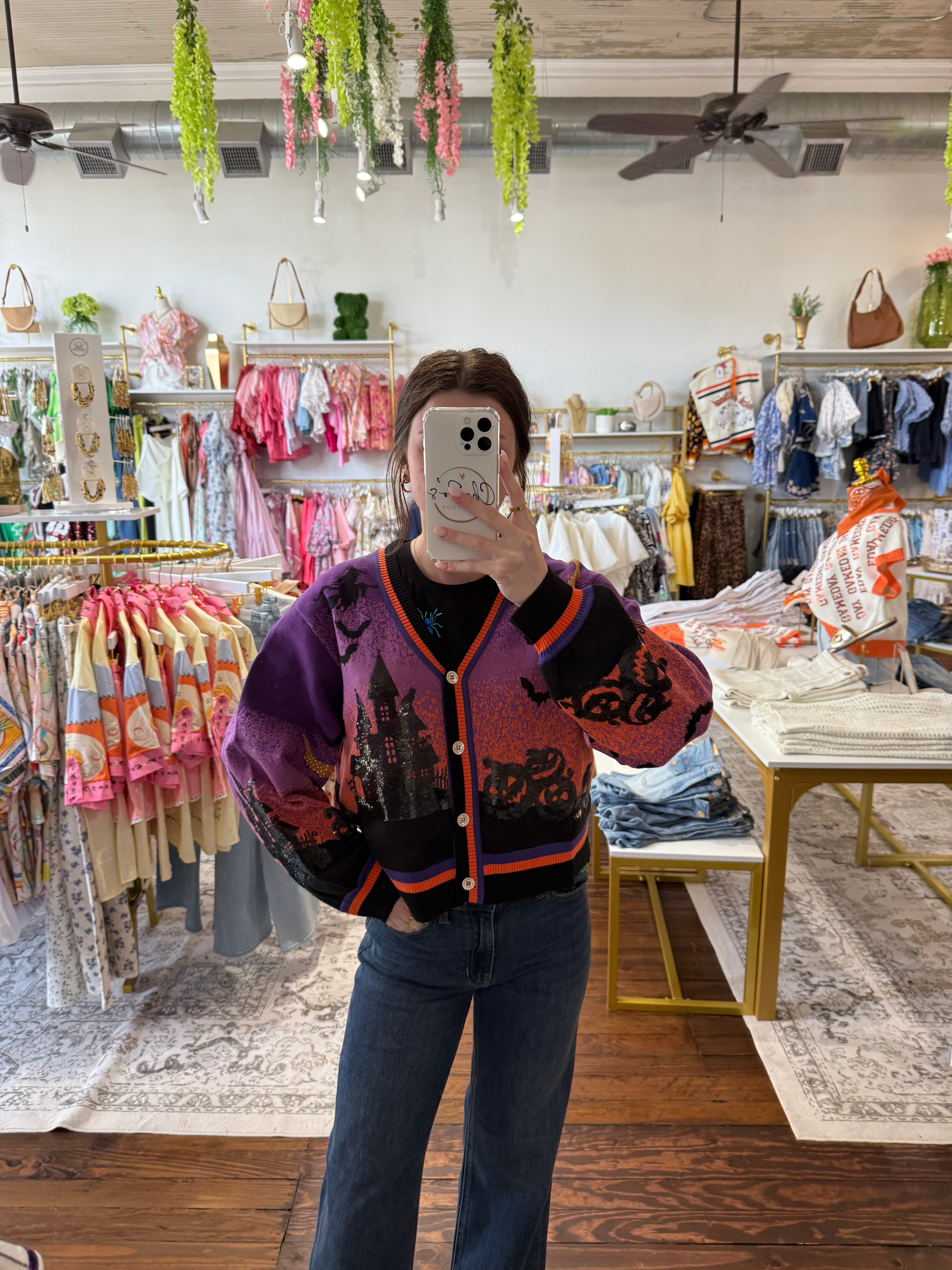 Purple Halloween Scene Cardigan | Queen of Sparkles