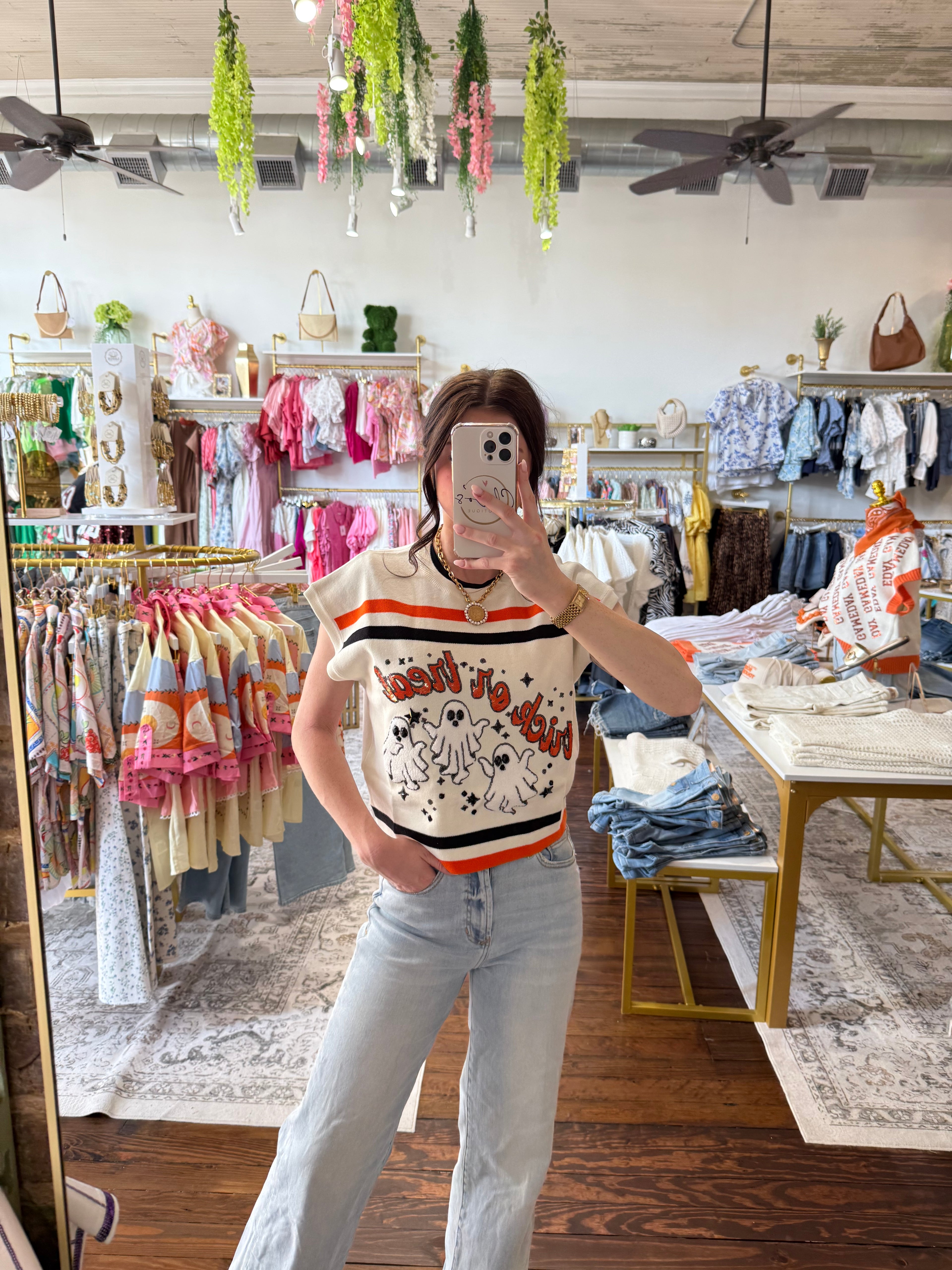 Black & Orange Stripe 'Trick or Treat' Top | Queen of Sparkles