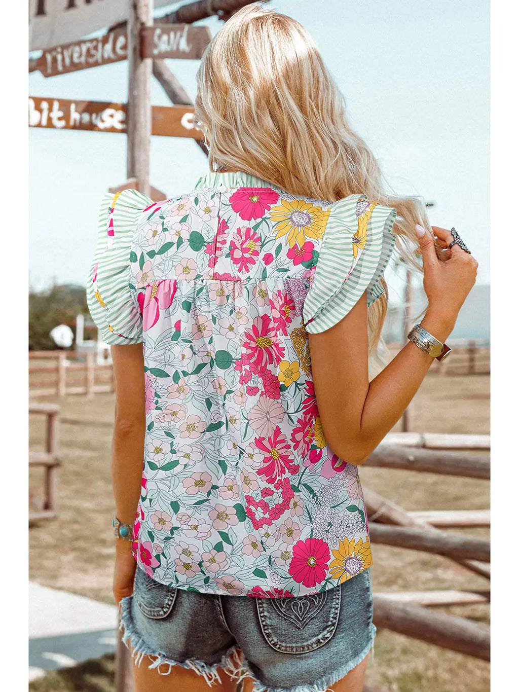 Charlotte Contrast Floral Ruffle Blouse