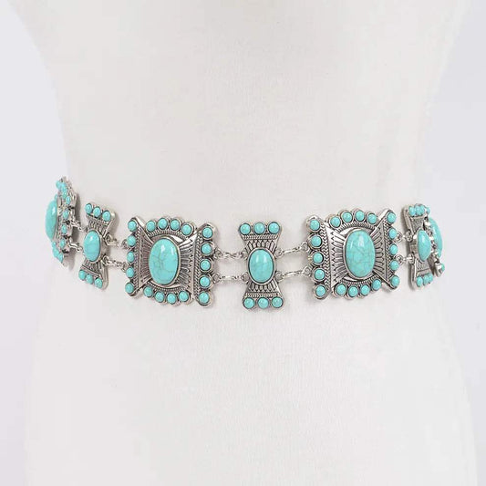 Turquoise Charm Chain Statement Belt