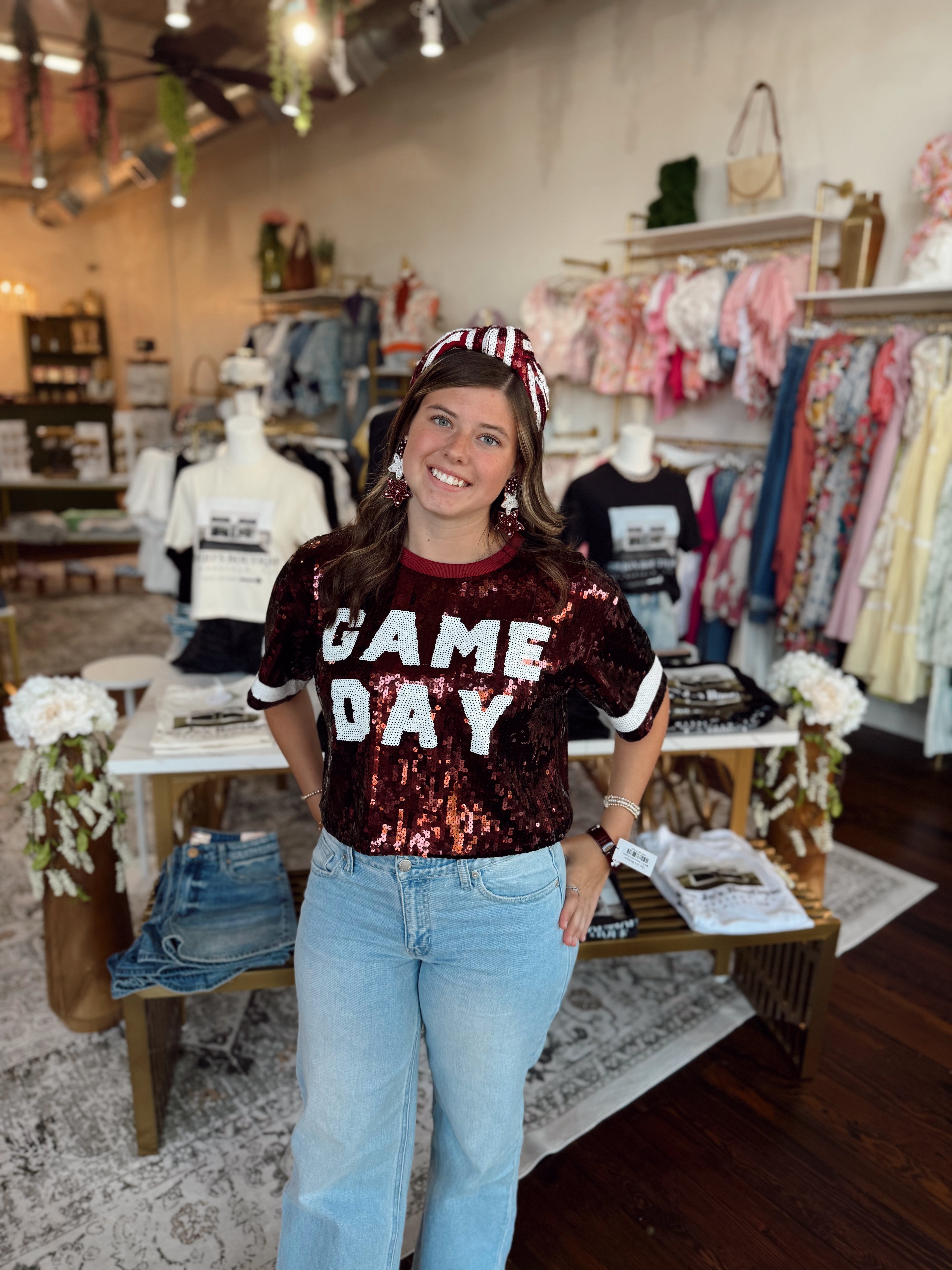 Game Day Maroon Sequin Top