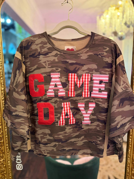 Game Day Washed Camo Top