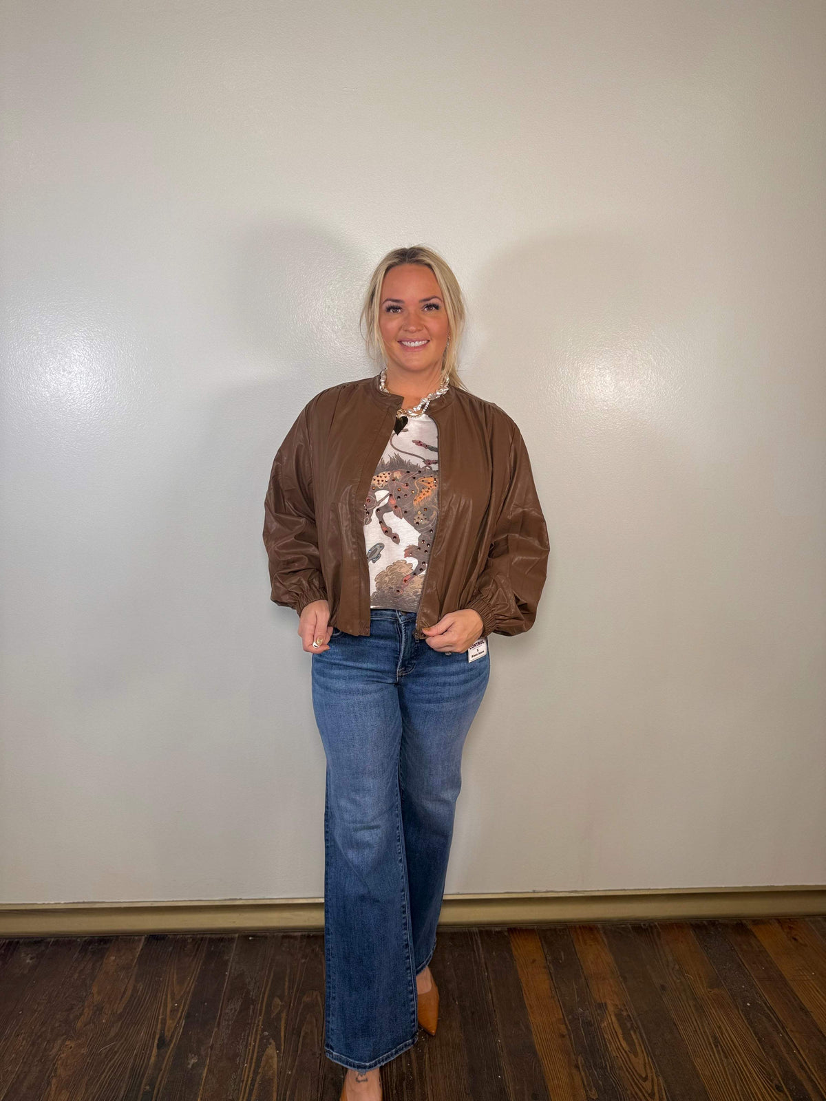 Cinnamon Fields Leather Bomber Jacket