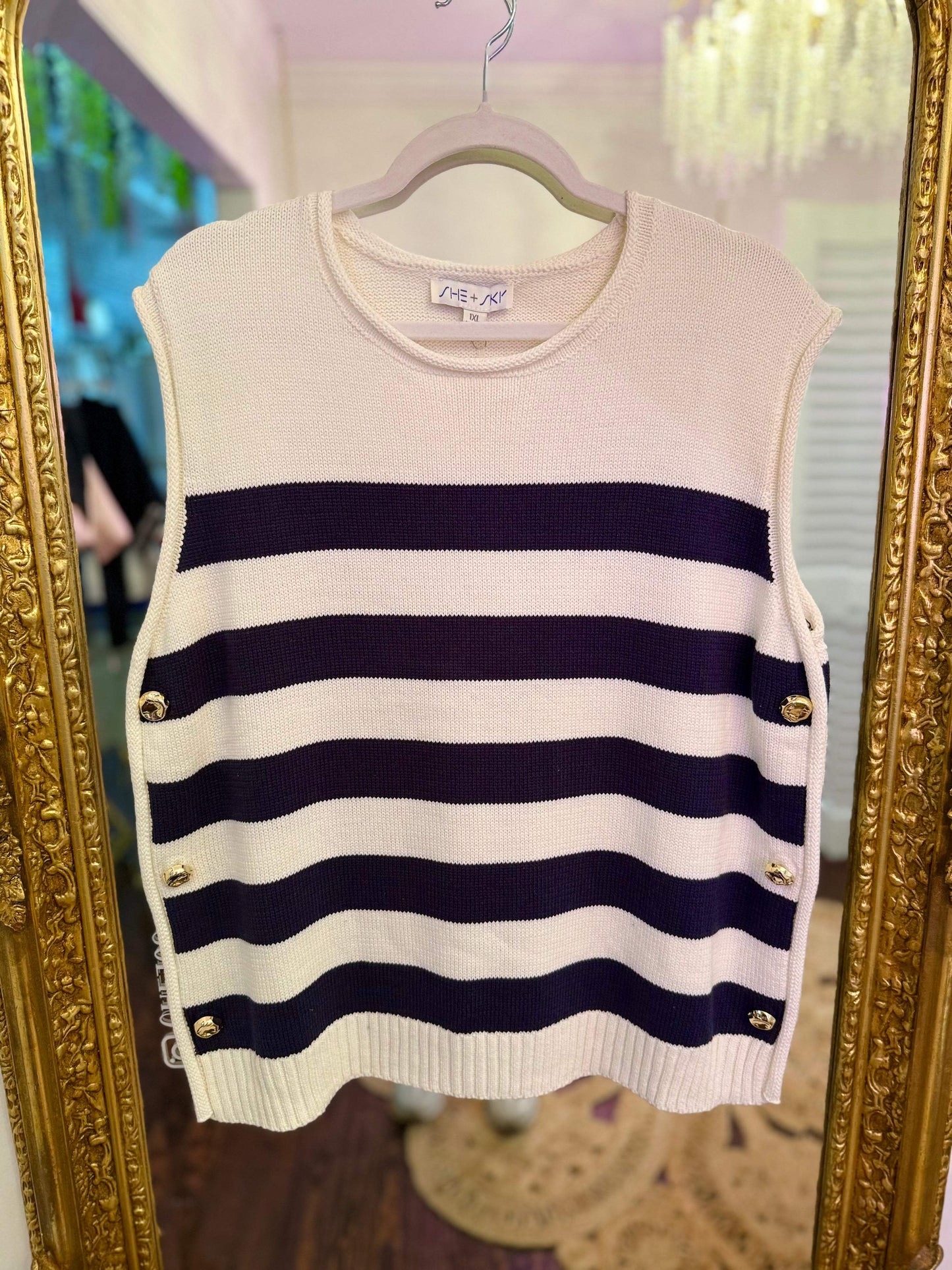 PLUS SIZE | Bella Marie Striped Button Vest