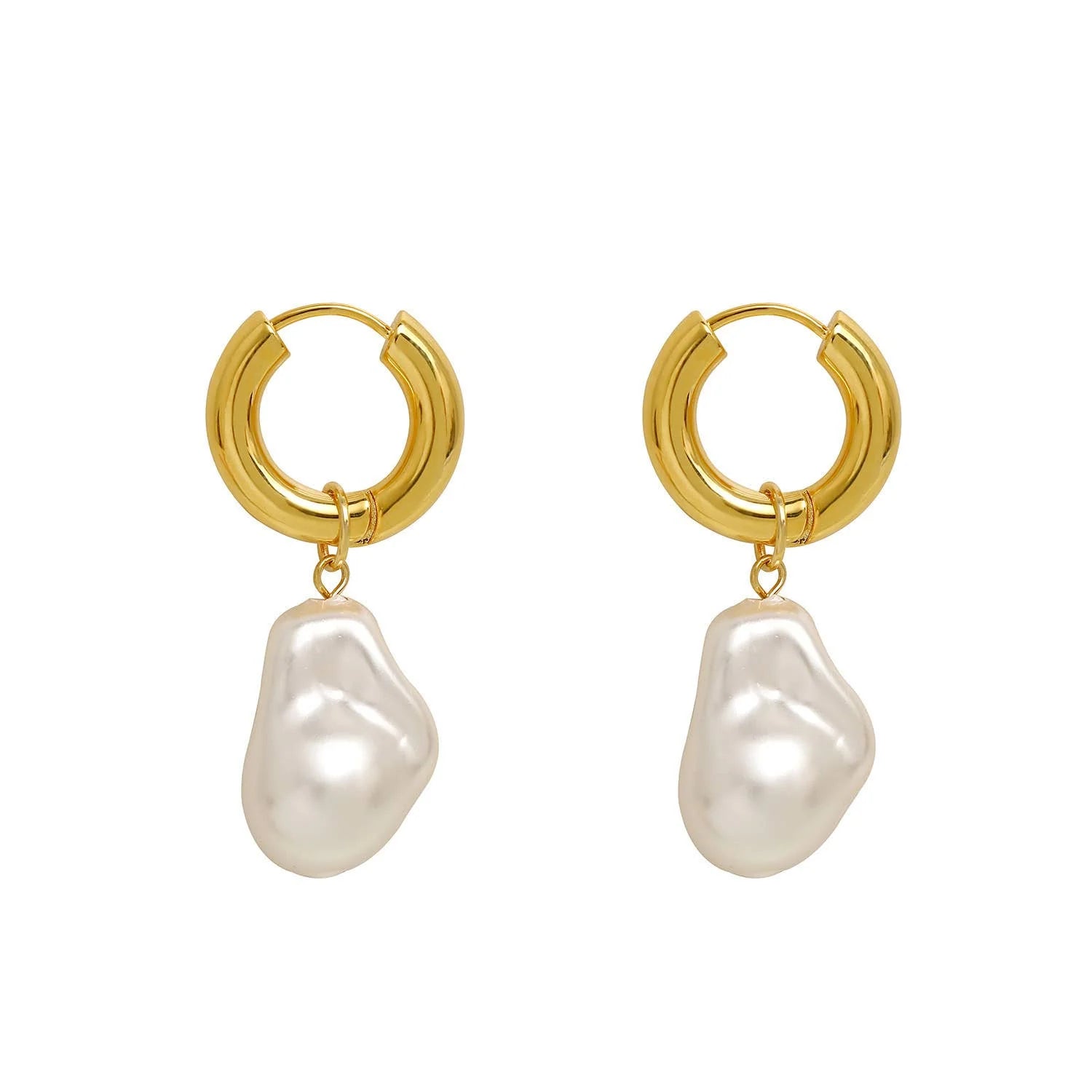 Baroque Pearl Hoop Earrings | Tarnish Free Stainless Steel